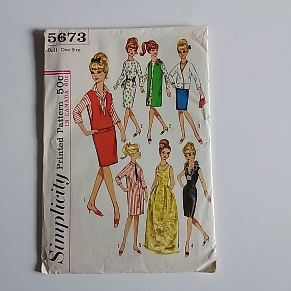 Simplicity #5673 Doll Pattern Fits Barbie Midge Gina Annette Mitzie Babs & Tina
